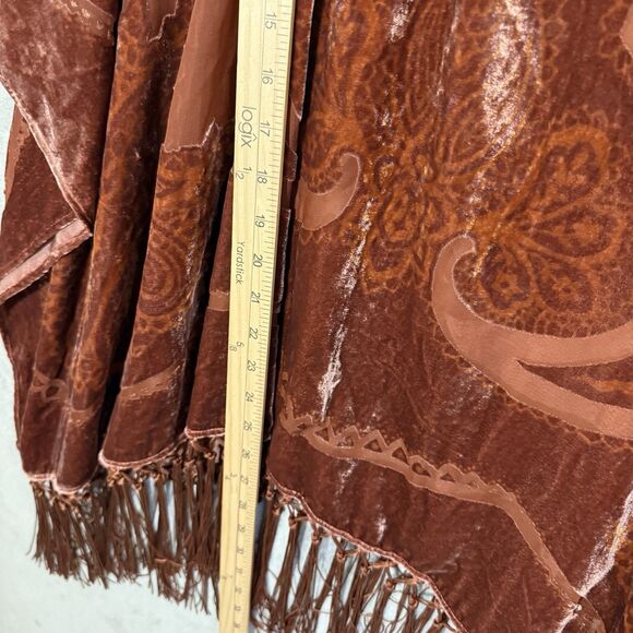 Chicos Velvet Burnout Boho Brown Fringe Poncho Tunic L/XL Fall Lagenlook - Picture 5 of 8